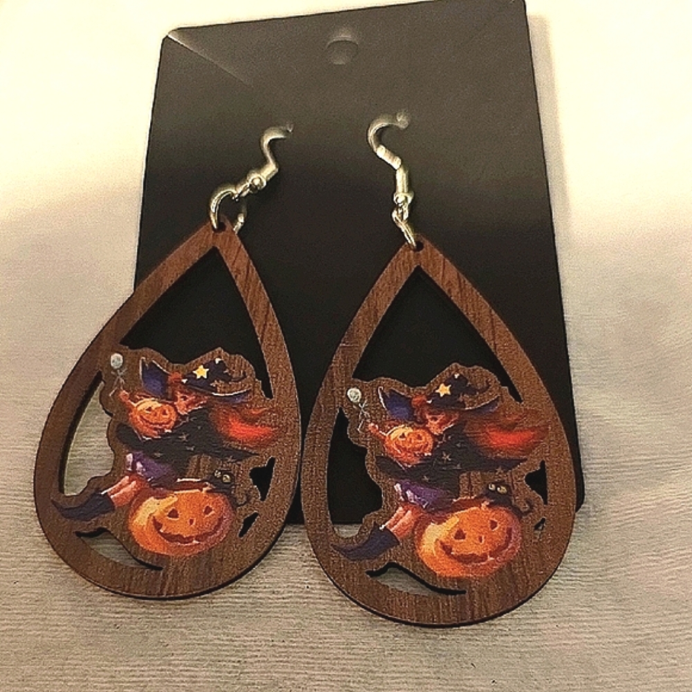 Halloween Witch and Pumpkin Earrings